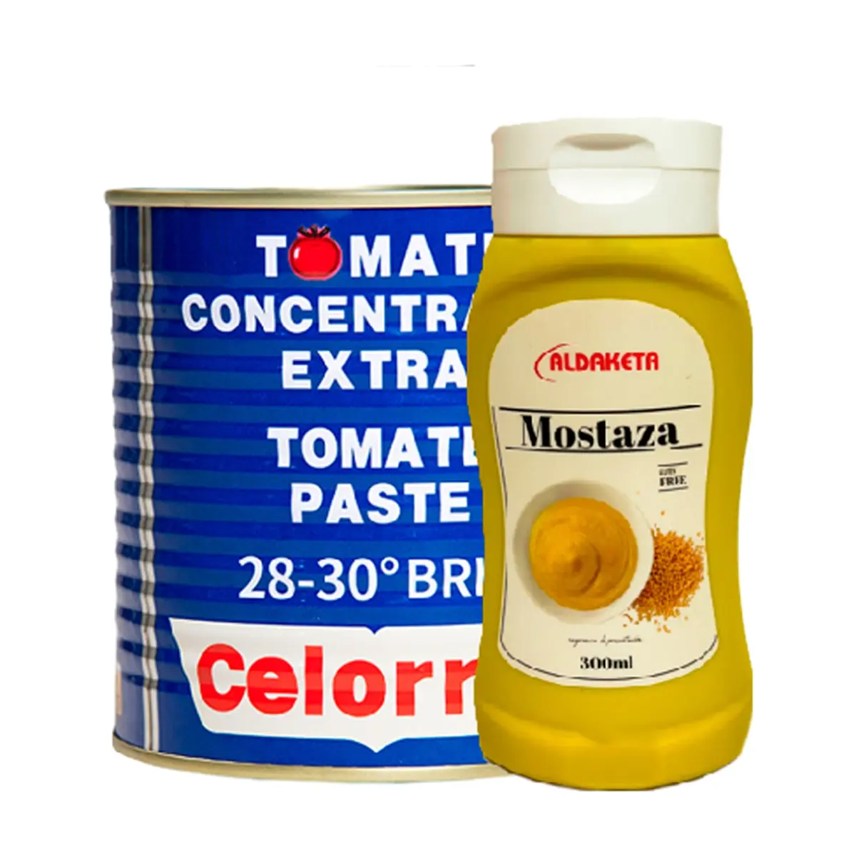 Mostaza Aldaketa (300 g / 10.5 oz) + Pasta de tomate concentrado extra Celorrio (800 g / 28.22 oz) - Imagen 1