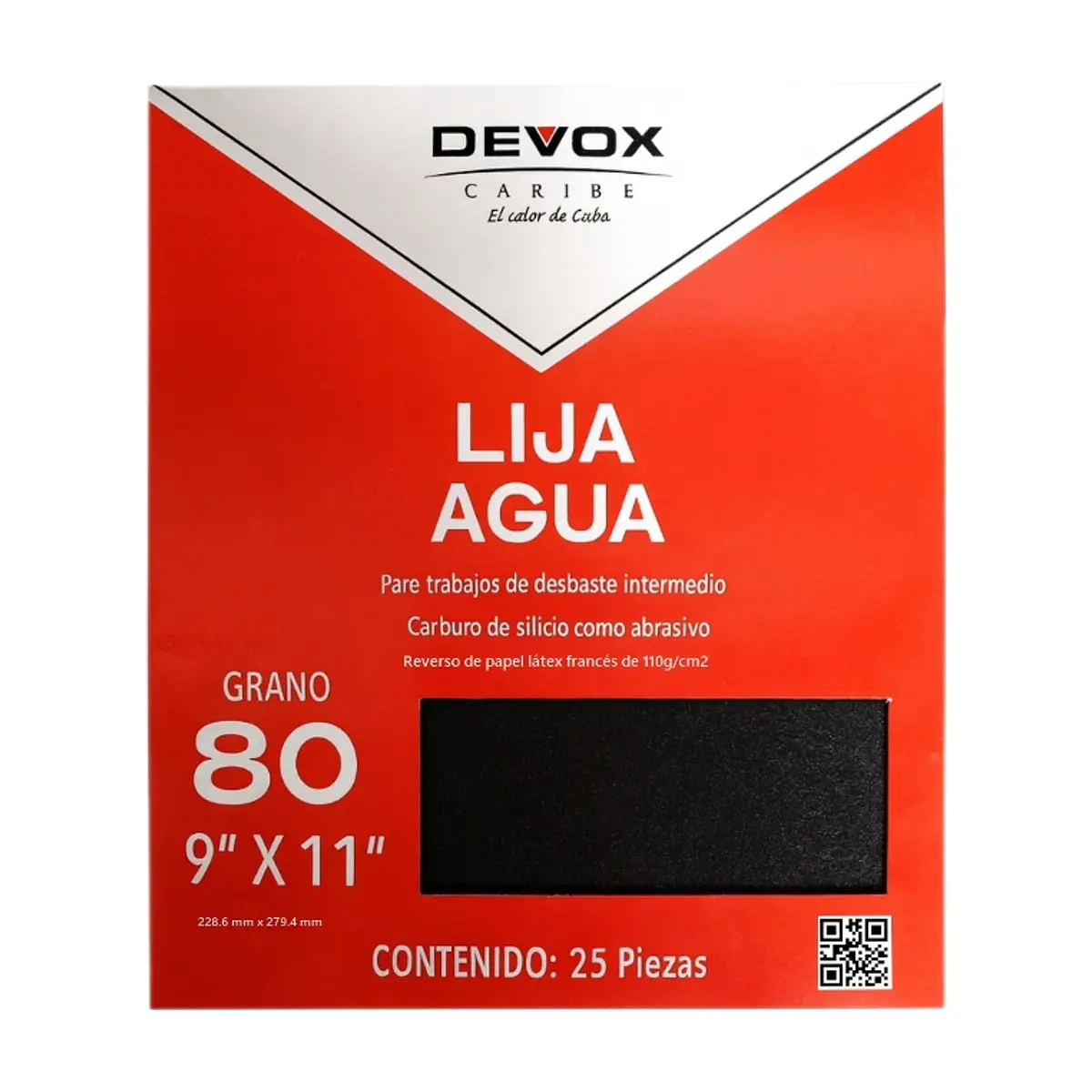 Lijas de agua 9'' x 11'' grano 80 Devox Caribe (25 U)