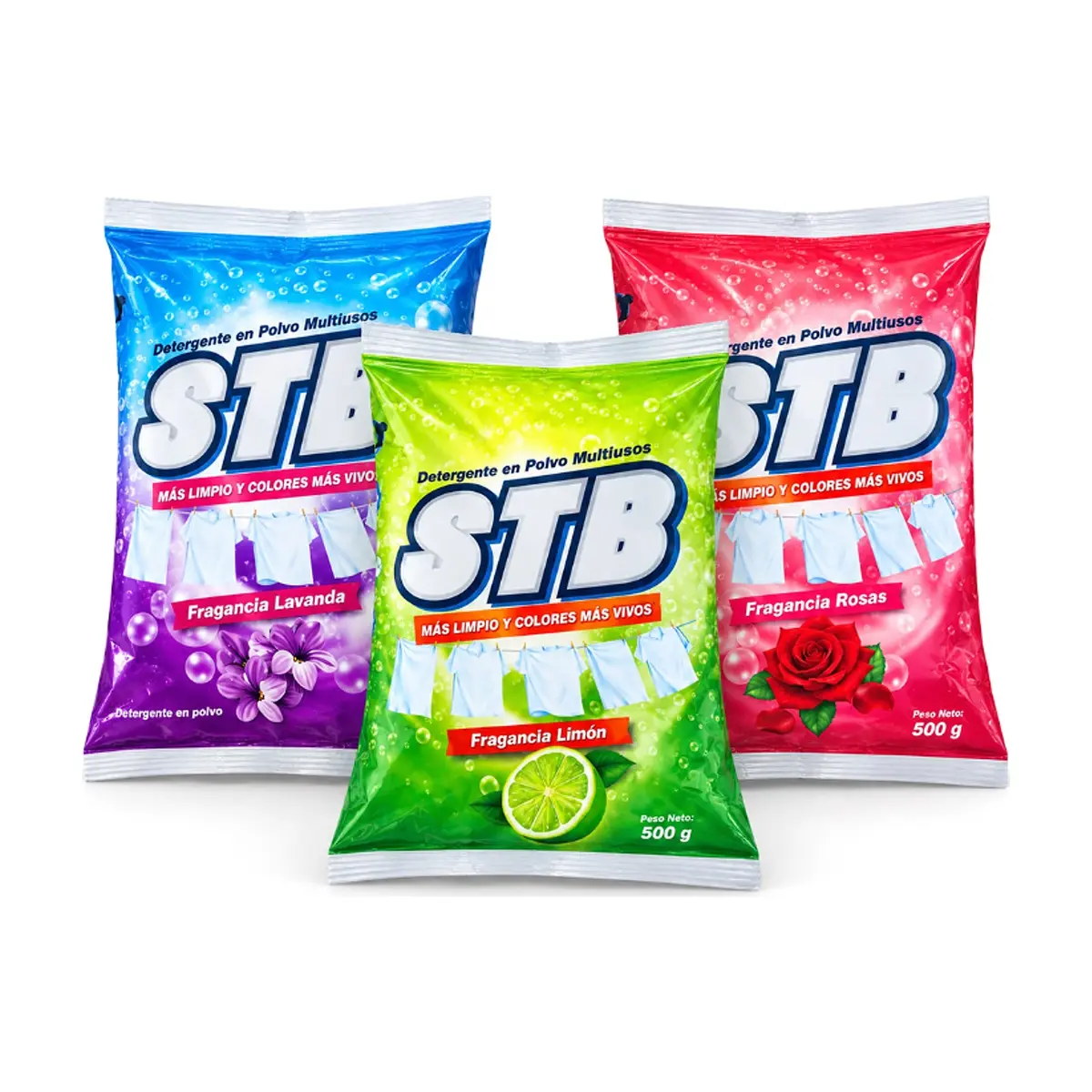 Combo de detergentes en polvo STB #1: Detergente en polvo fragancia a lavanda + Detergente en polvo fragancia a limón + Detergente en polvo fragancia a rosas