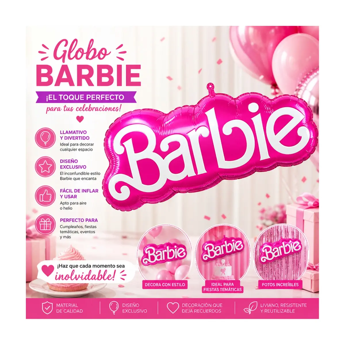 Globo "Barbie" 70 cm x 37 cm Balloon - Thumbnail 3