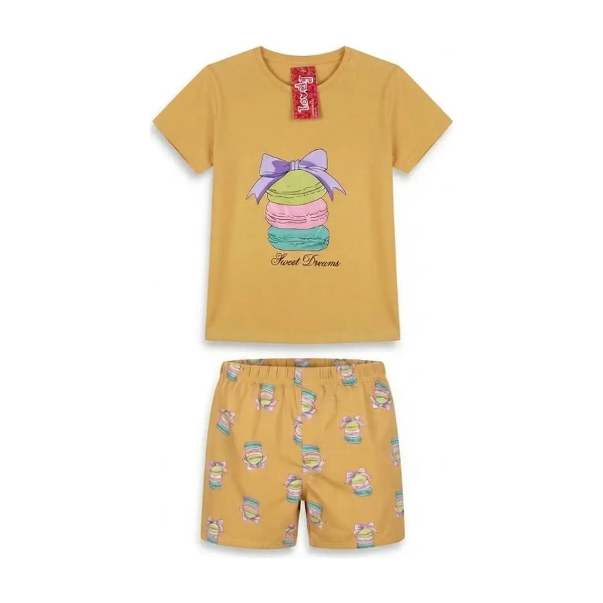 Pijama de dos piezas femenino color mamoncillo con diseño central macarons Lovely (Talla S) - Miniatura 1