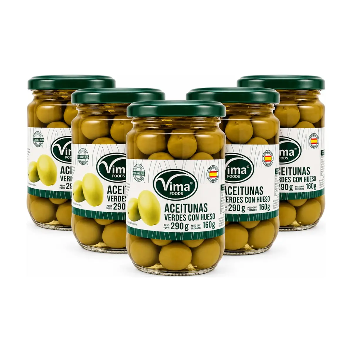 Aceitunas verdes con hueso Vima Foods (5 x 290 g / 10.23 oz) - Imagen 1