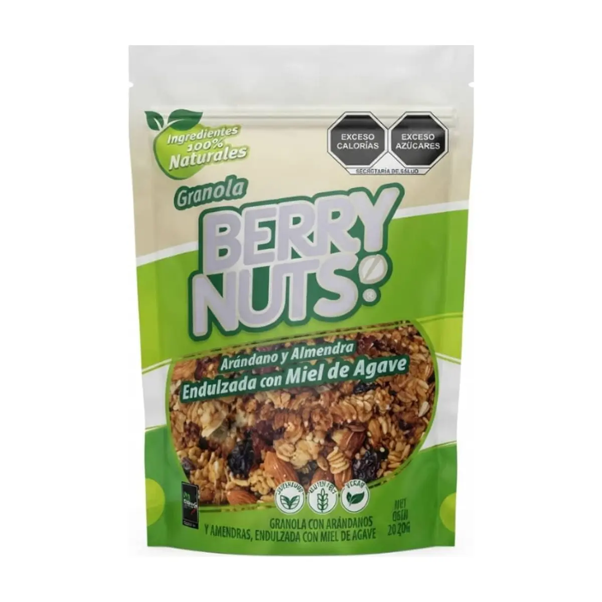 Granola con arándanos y almendras, endulzada con miel de agave Berry Nuts (210 g / 7.4 oz) - Imagen 1