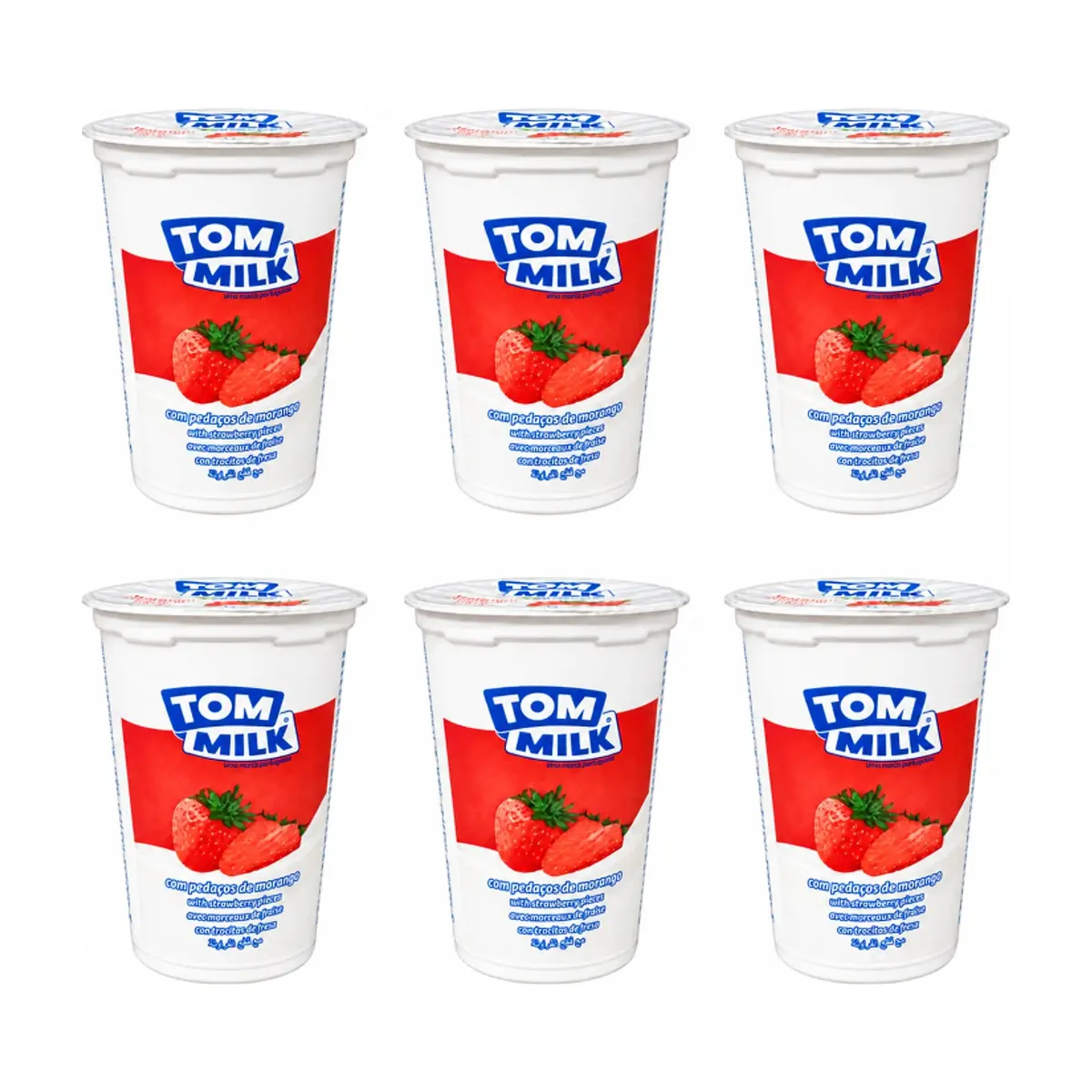Yogurt pasteurizado sabor fresa con trocitos de frutas Tom Milk (6 x 500 g / 1.10 lb)