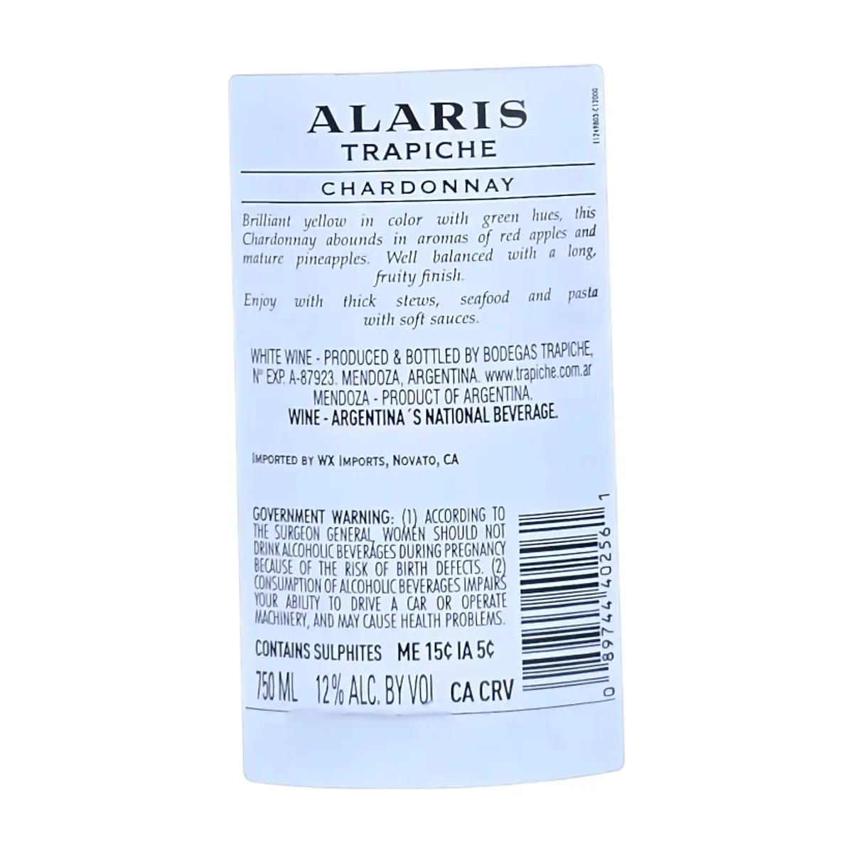 Vino blanco Chardonnay Alaris Trapiche (750 ml) - Thumbnail 3