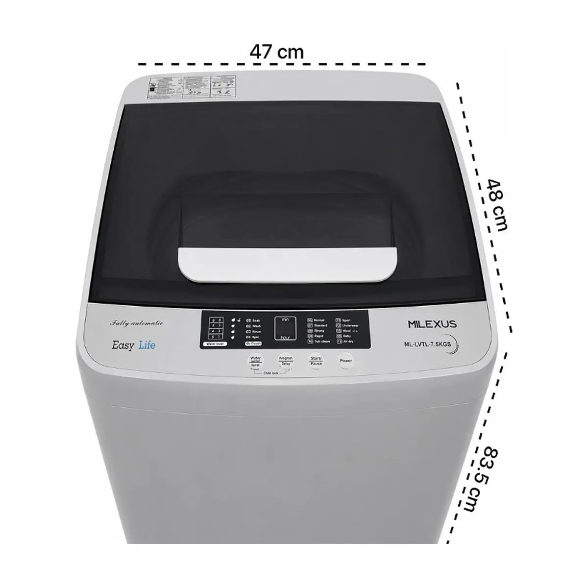Lavadora automática de 7.5 kg gris Milexus ML-LVTL-7.5 kg - Thumbnail 2