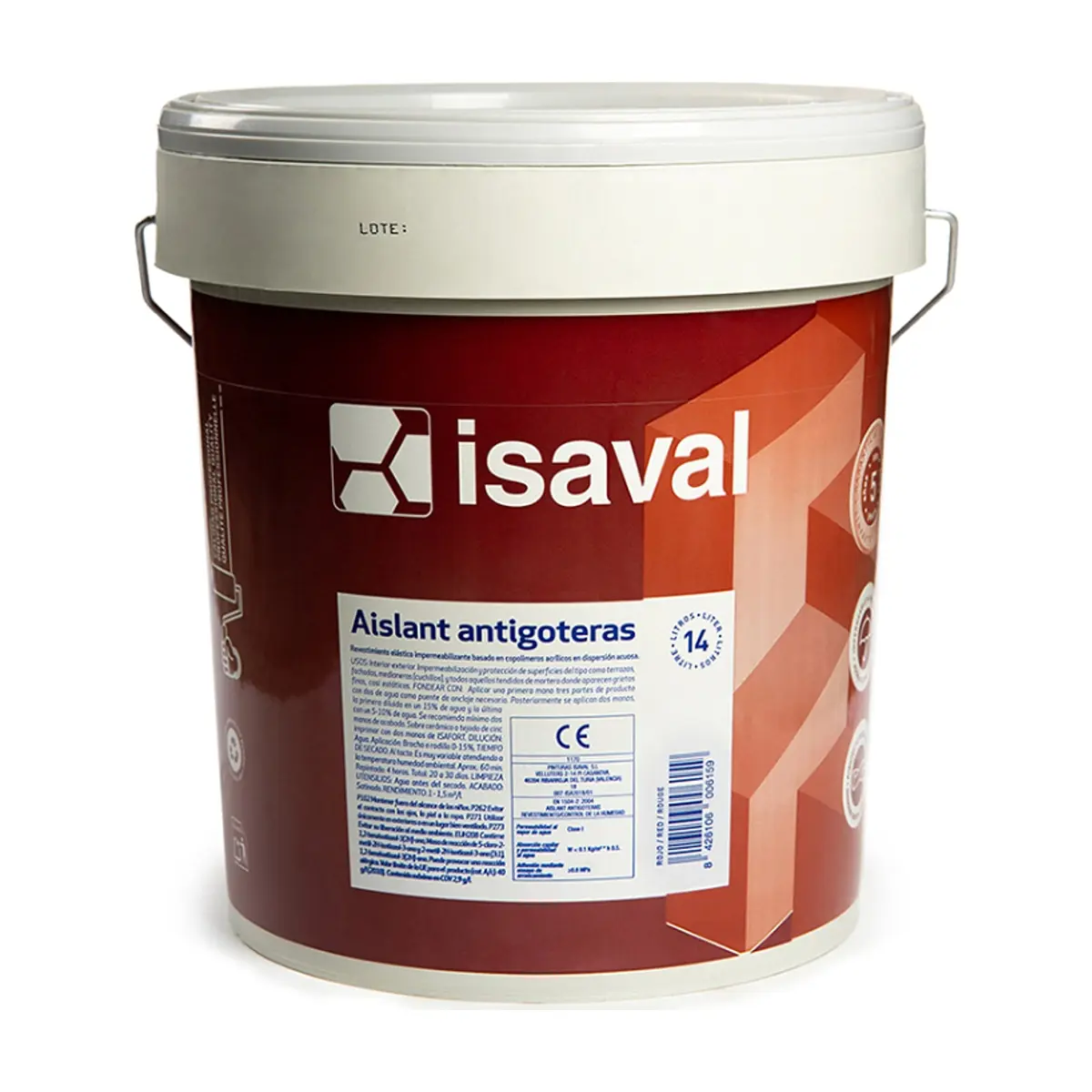 Pintura elástica impermeabilizante color rojo aislante antigoteras Isaval (14 L) - Thumbnail 3