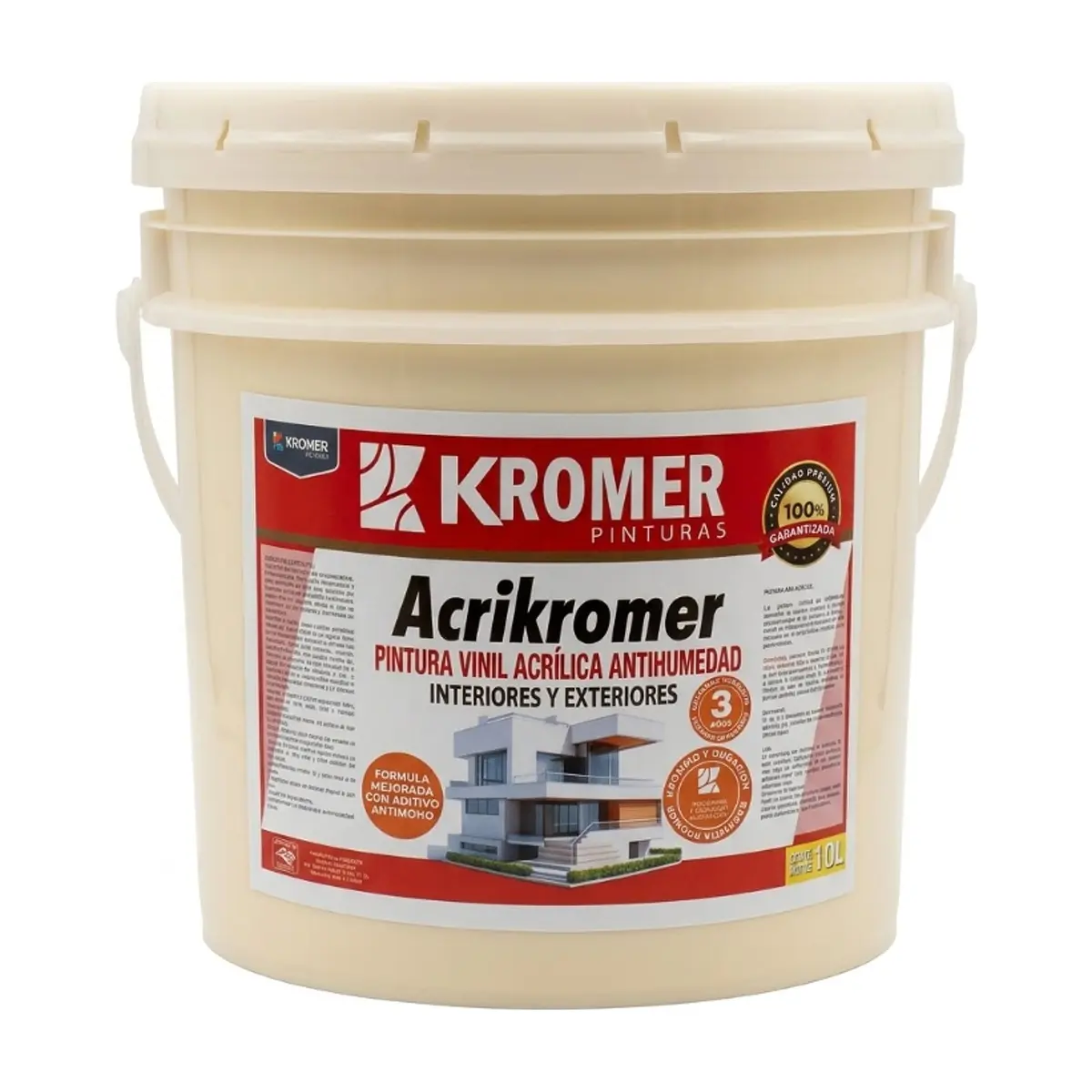 Pintura vinil-acrílica antihumedad para interiores y exteriores marfil Kromer (10 L) - Imagen 1