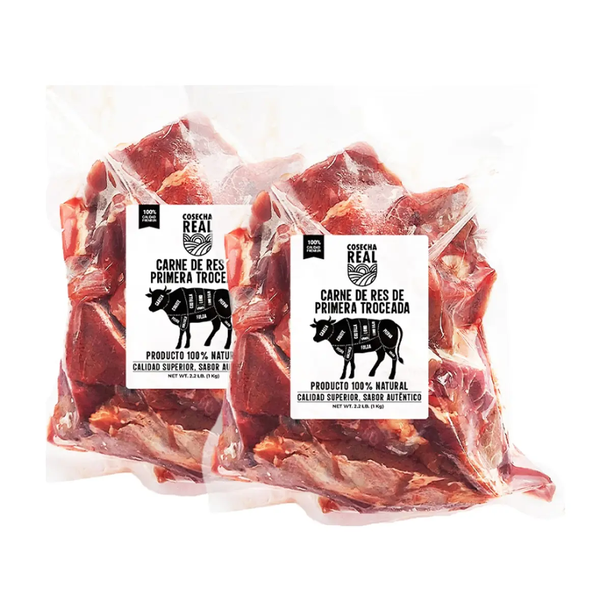 Carne de res de primera troceada Cosecha Real (2 x 1 kg / 2.2 lb)
