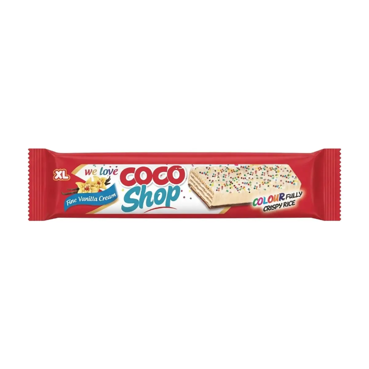 Oblea rellena y cubierta de chocolate blanco y chispas XXL Coco Shop Akai (70 g / 2.46 oz)