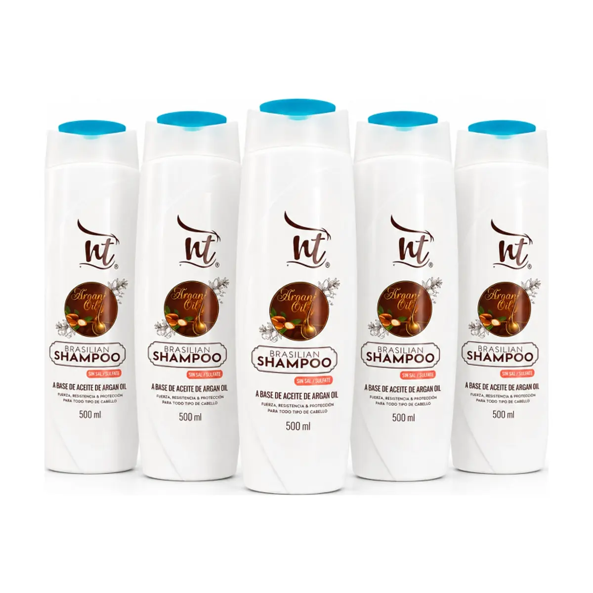 Champú brasileño a base de aceite de argán sin sal NT (5 x 500 ml)