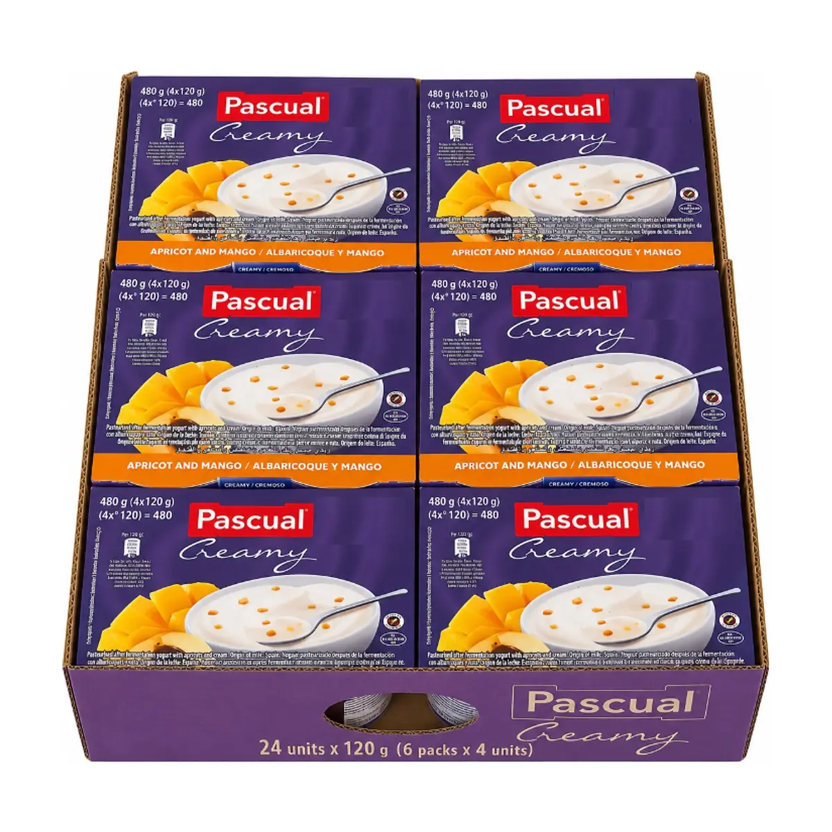 Yogur cremoso pasteurizado después de la fermentación con albaricoque, mango y nata Pascual (24 x 120 g / 4.23 oz) - Miniatura 1