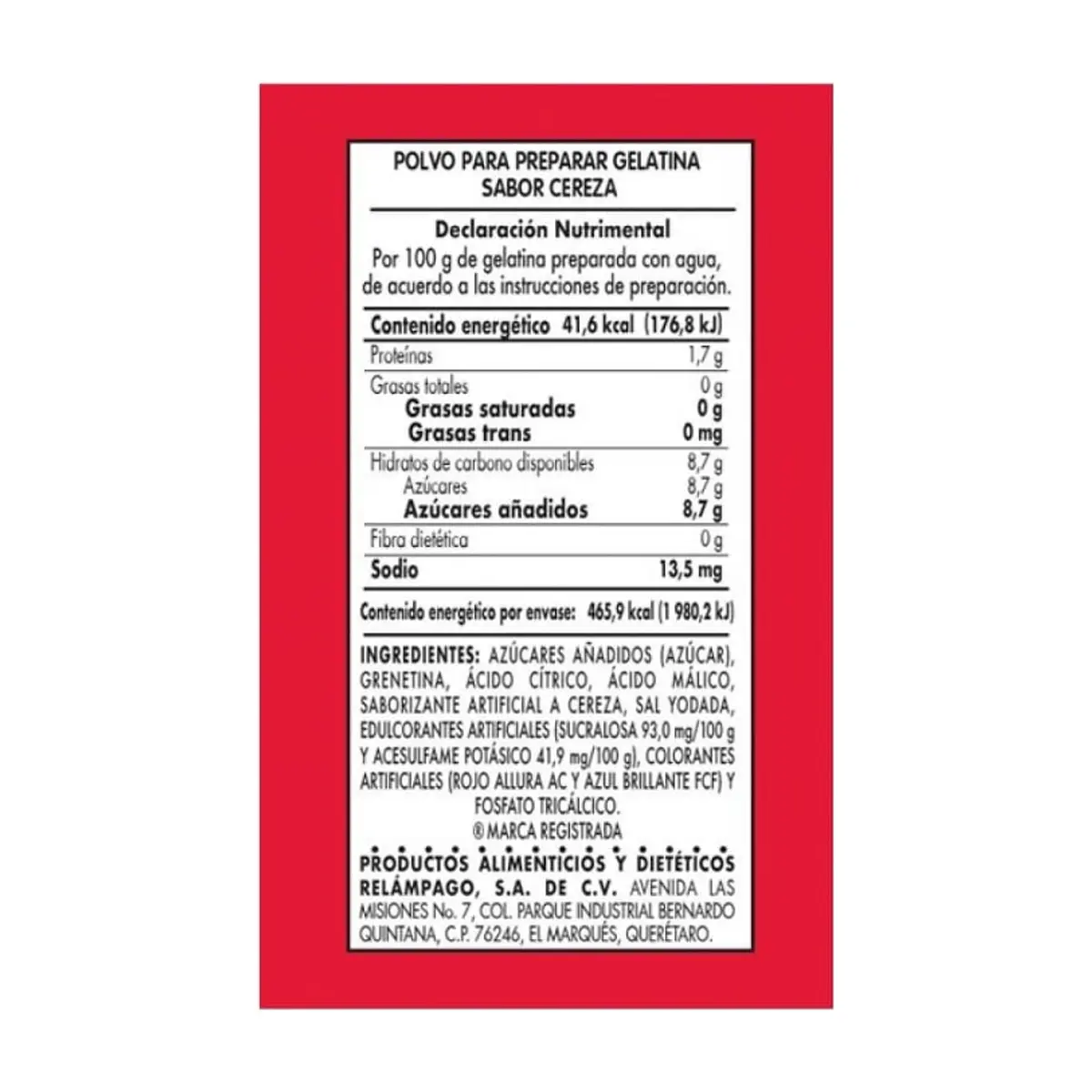 Polvo para prepara gelatina con agua - sabor cereza D'Gari (120 g / 4.23 oz) - Thumbnail 6