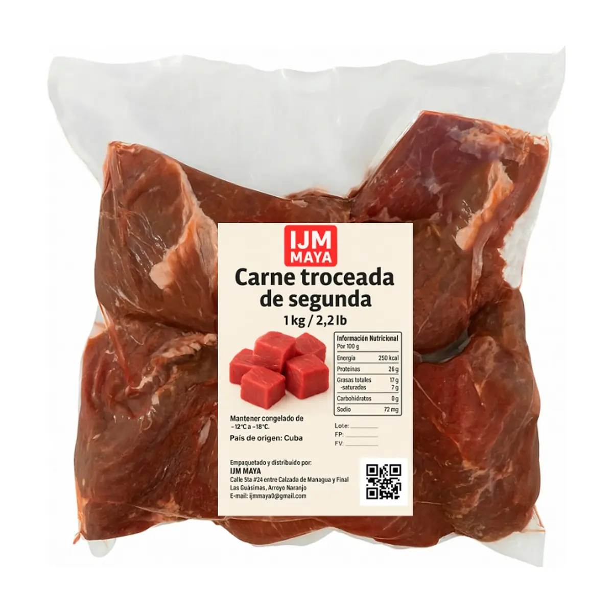 Carne de res troceada de segunda IJM Maya (1 kg / 2.2 lb)