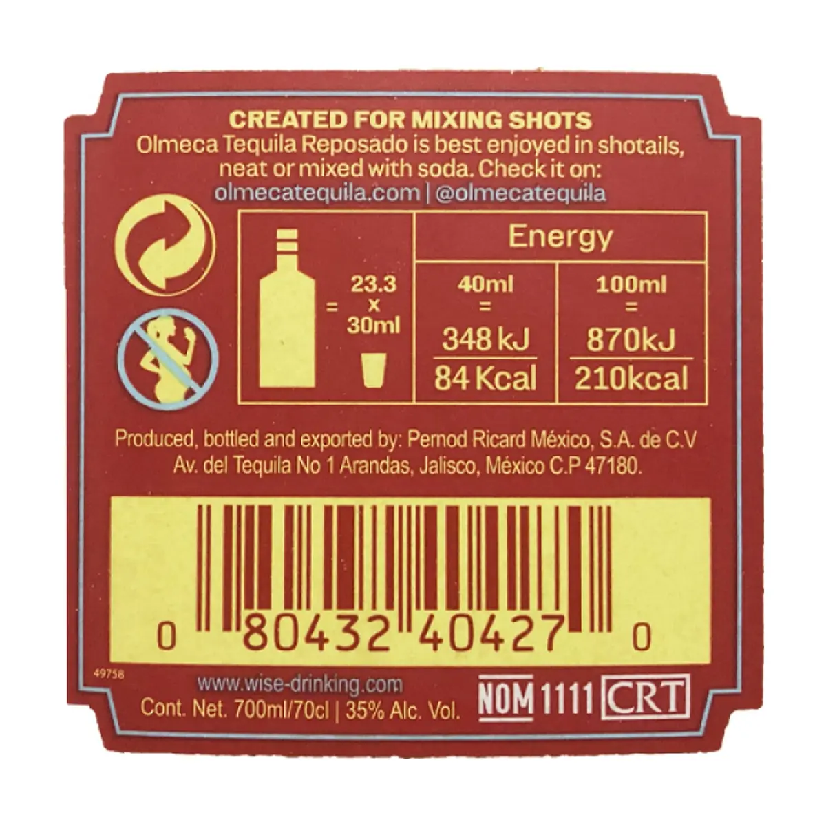 Tequila reposado 35 % vol Olmeca (700 ml) - Thumbnail 3