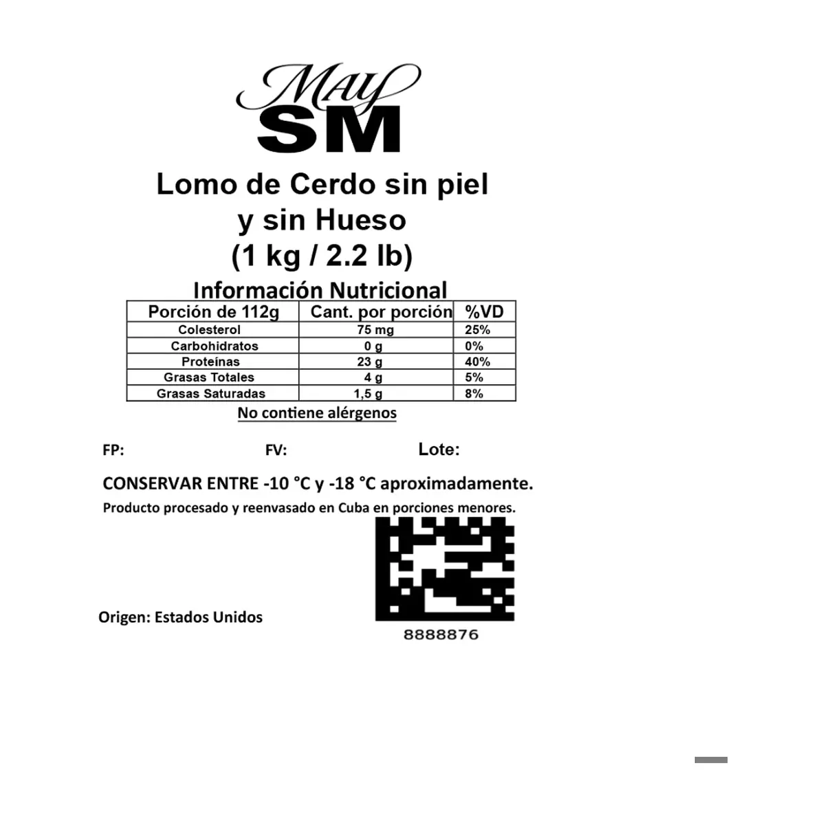 Lomo de cerdo sin hueso y sin piel May SM (1 kg / 2.2 lb) - Thumbnail 2