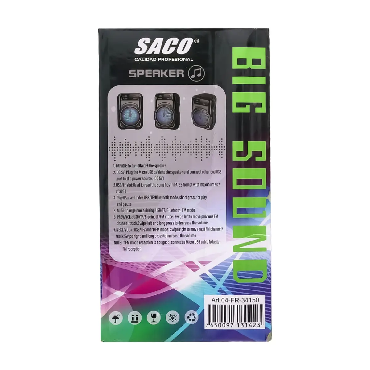 Bocina inalámbrica recargable 3" Saco FR-34150 - Thumbnail 2