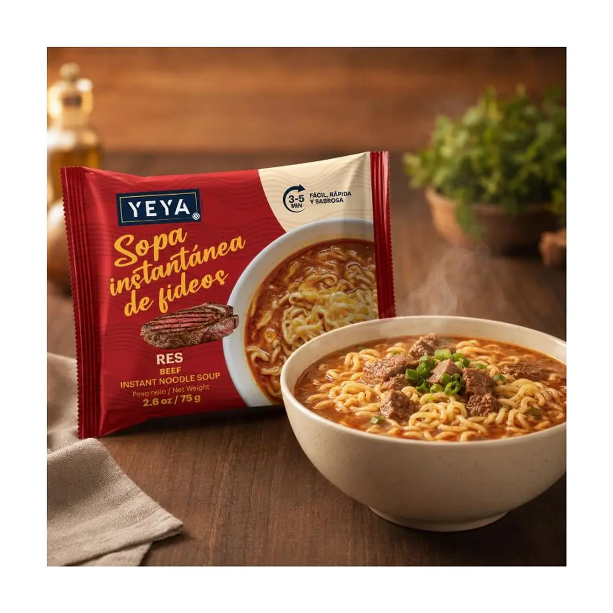 Sopa instantánea de fideos con sabor a res YEYA (75 g / 2.6 oz) - Thumbnail 4