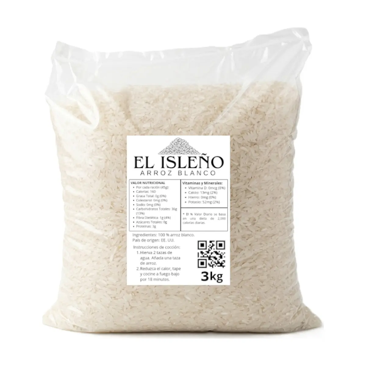 Arroz blanco El Isleño (3 kg / 6.61 lb)