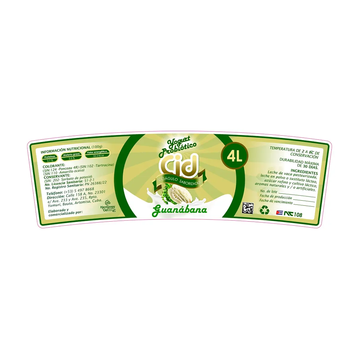 Yogurt probiótico de coágulo saborizado de guanábana Cid (4 L) - Miniatura 2