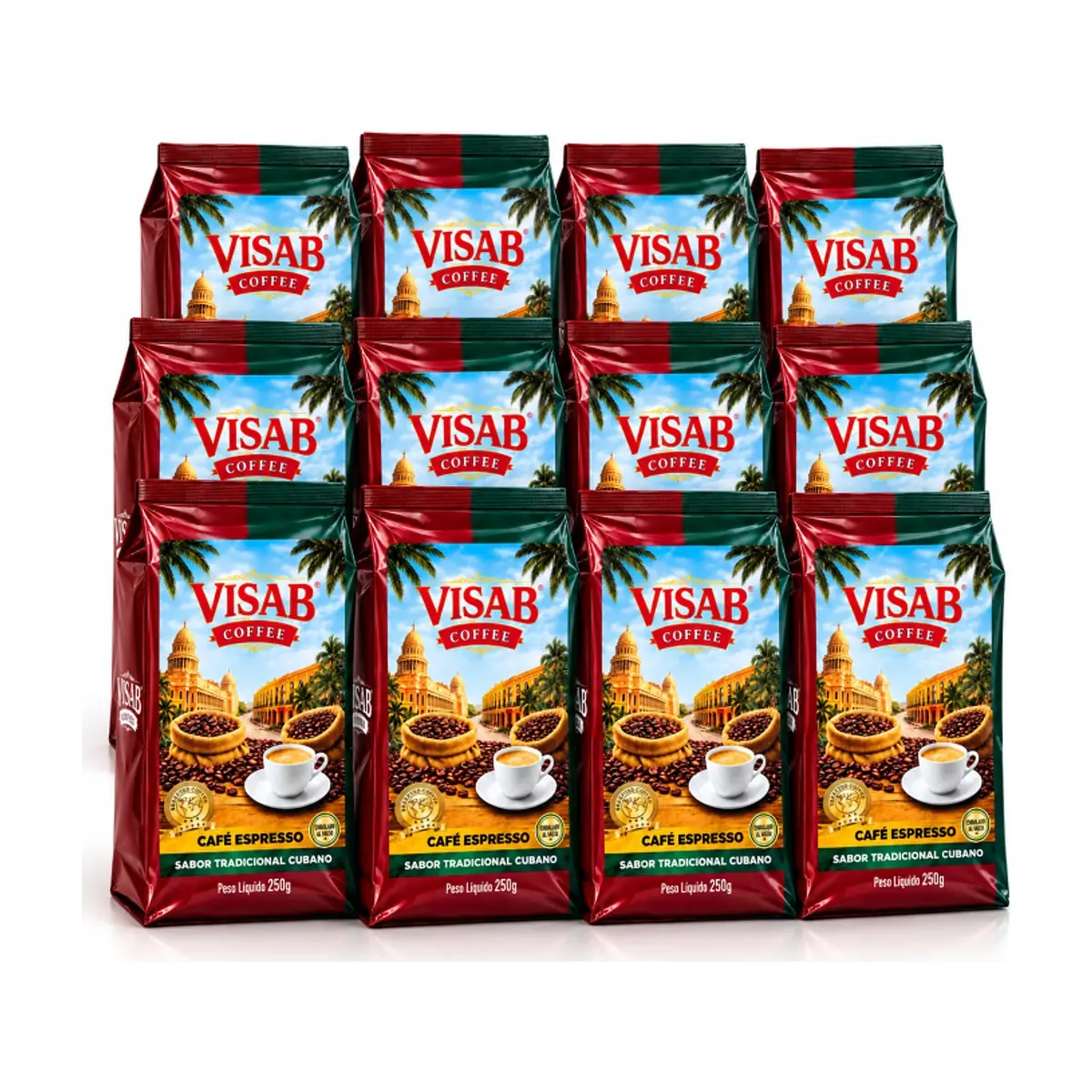 Café espresso sabor tradicional cubano Visab Coffee (12 x 250 g / 8.81 oz) - Imagen 1