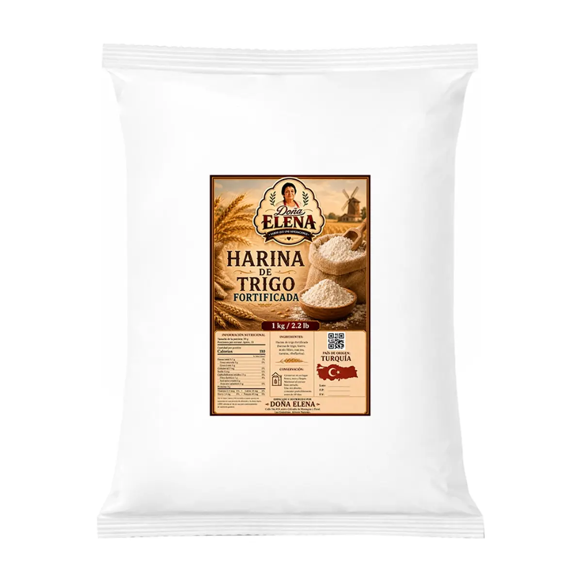 Harina de trigo fortificada Doña Elena (1 kg / 2.2 lb)