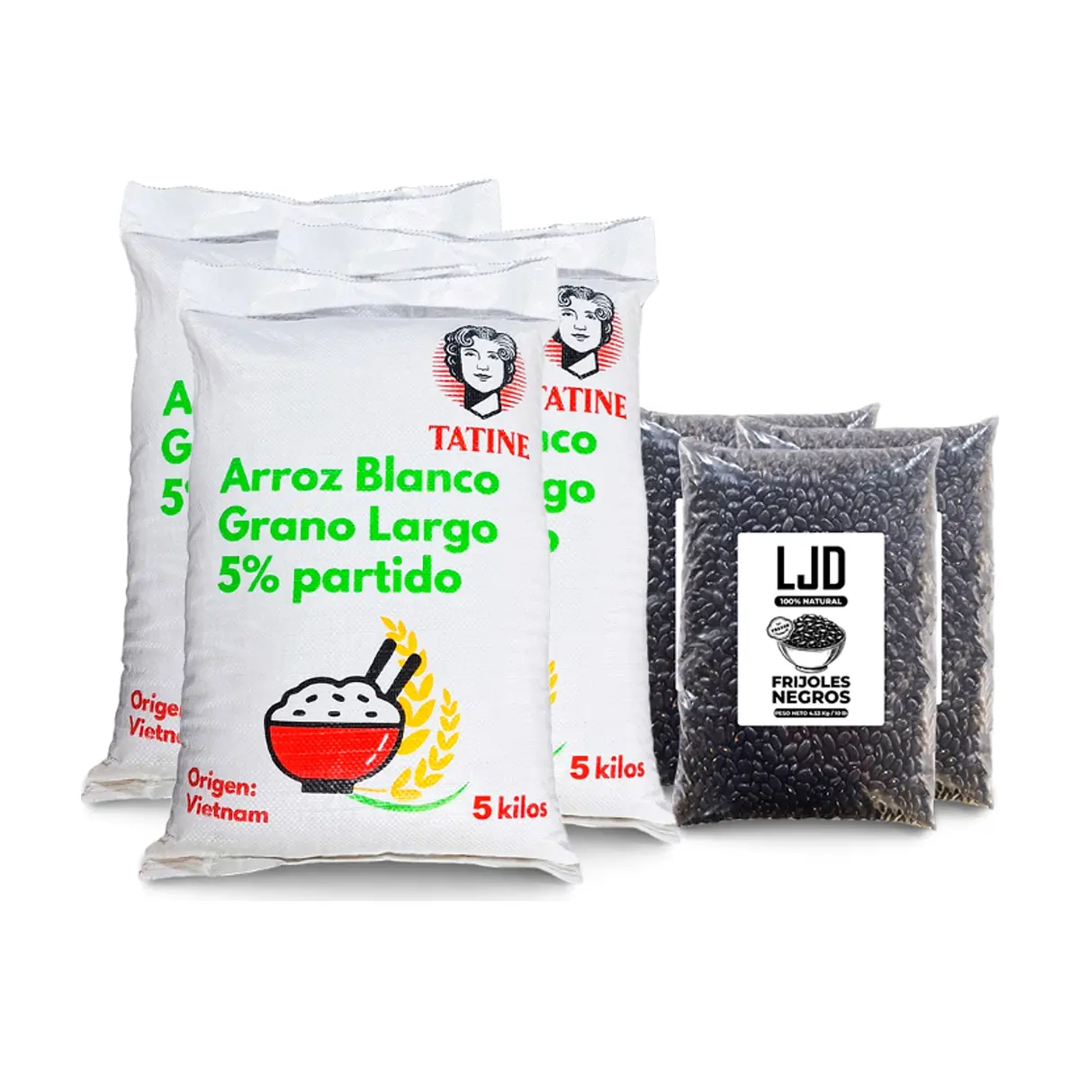 Combo básico #4: Arroz de grano largo 5% de grano partido Tatine + Frijoles negros LJD