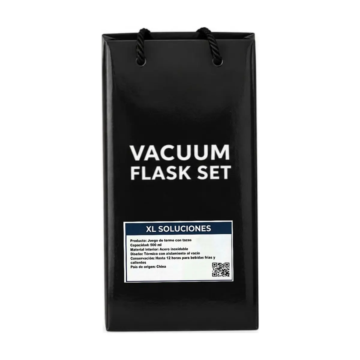 Set de termo de acero inoxidable de 500 ml con 2 tazas color negro XL Soluciones - Miniatura 3