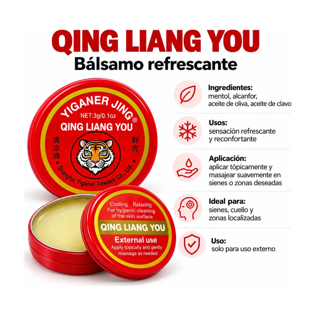 Bálsamo mentolado Qing Liang You Yiganer Jing (3 g) - Miniatura 4