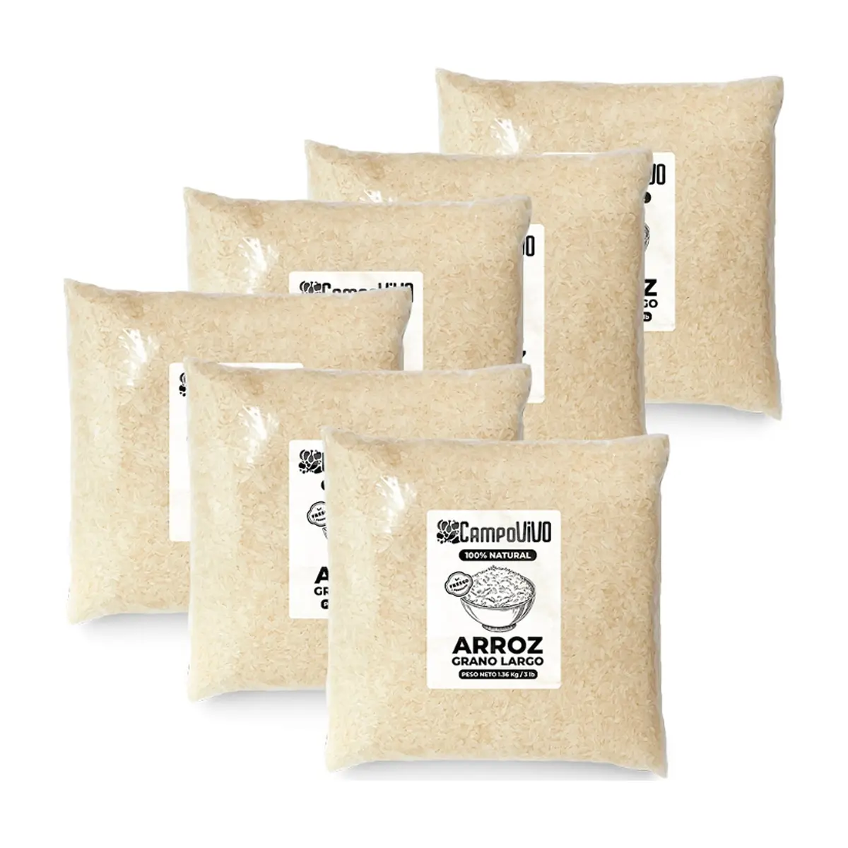 Arroz de grano largo Campo Vivo (6 x 1.36 kg / 3 lb)