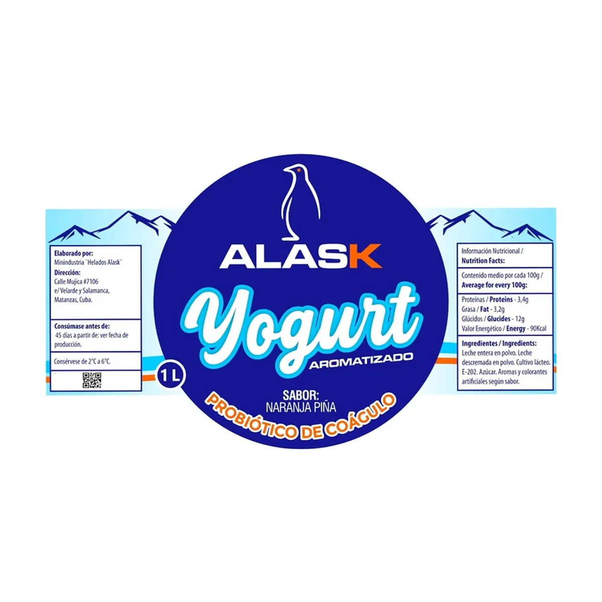 Yogurt probiótico de coágulo sabor naranja piña Alask (1 L) - Miniatura 2
