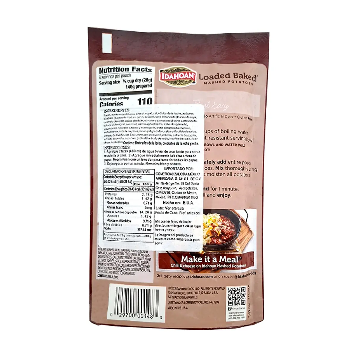 Puré de papas crema agria y cebollino, sabor mantequilla y tocino Idahoan (113.4 g / 4 oz) - Miniatura 3