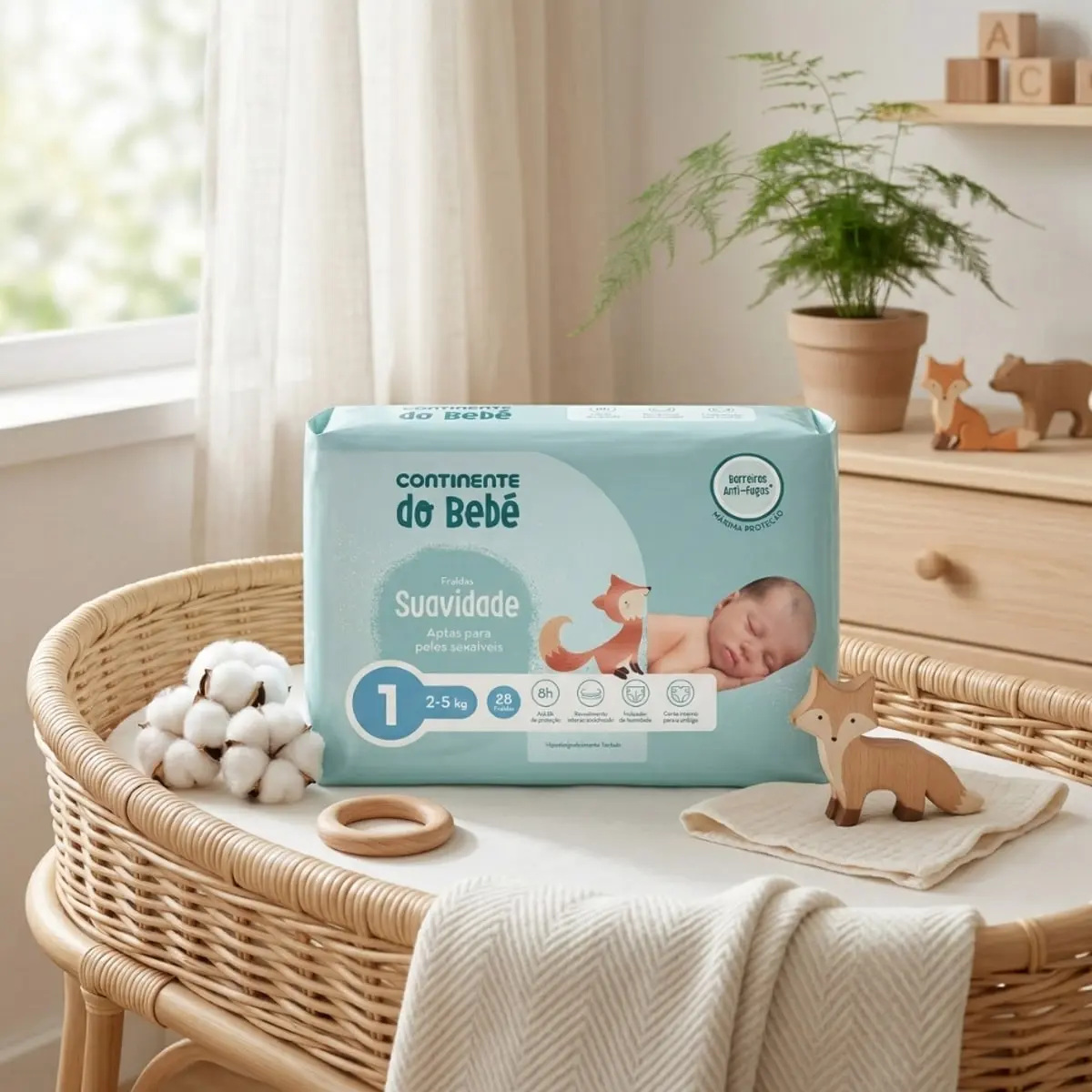 Pañales para bebés Tamaño 1, 2-5 kg, Continente do bebé (28 U) - Thumbnail 4