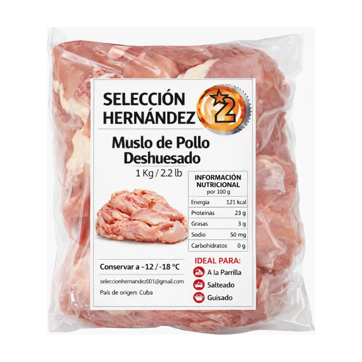 Muslo de pollo deshuesado Selección Hernández (1 kg / 2.2 lb) - Imagen 1