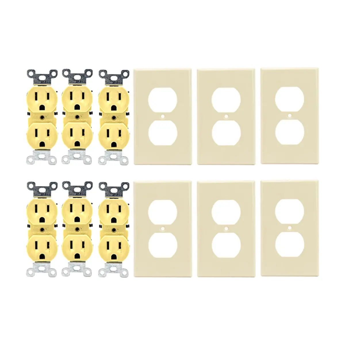 Set de 6 tomacorrientes doble de 125 V / 15 A con tapas Troen