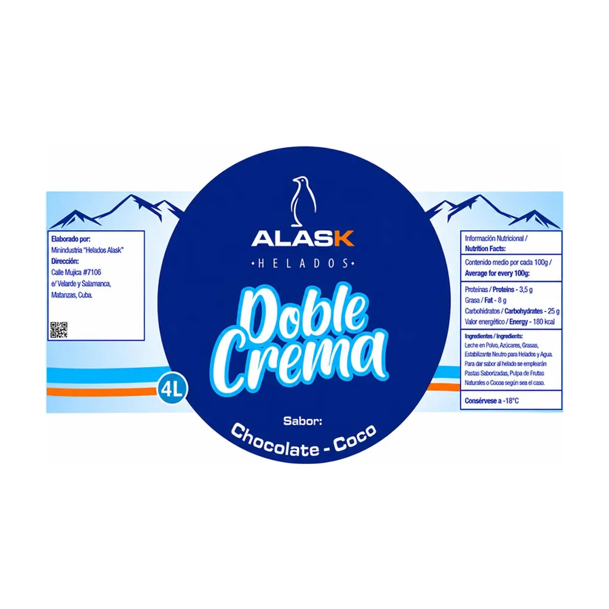 Helado doble crema sabor chocolate y coco Alask (4 L) - Miniatura 2