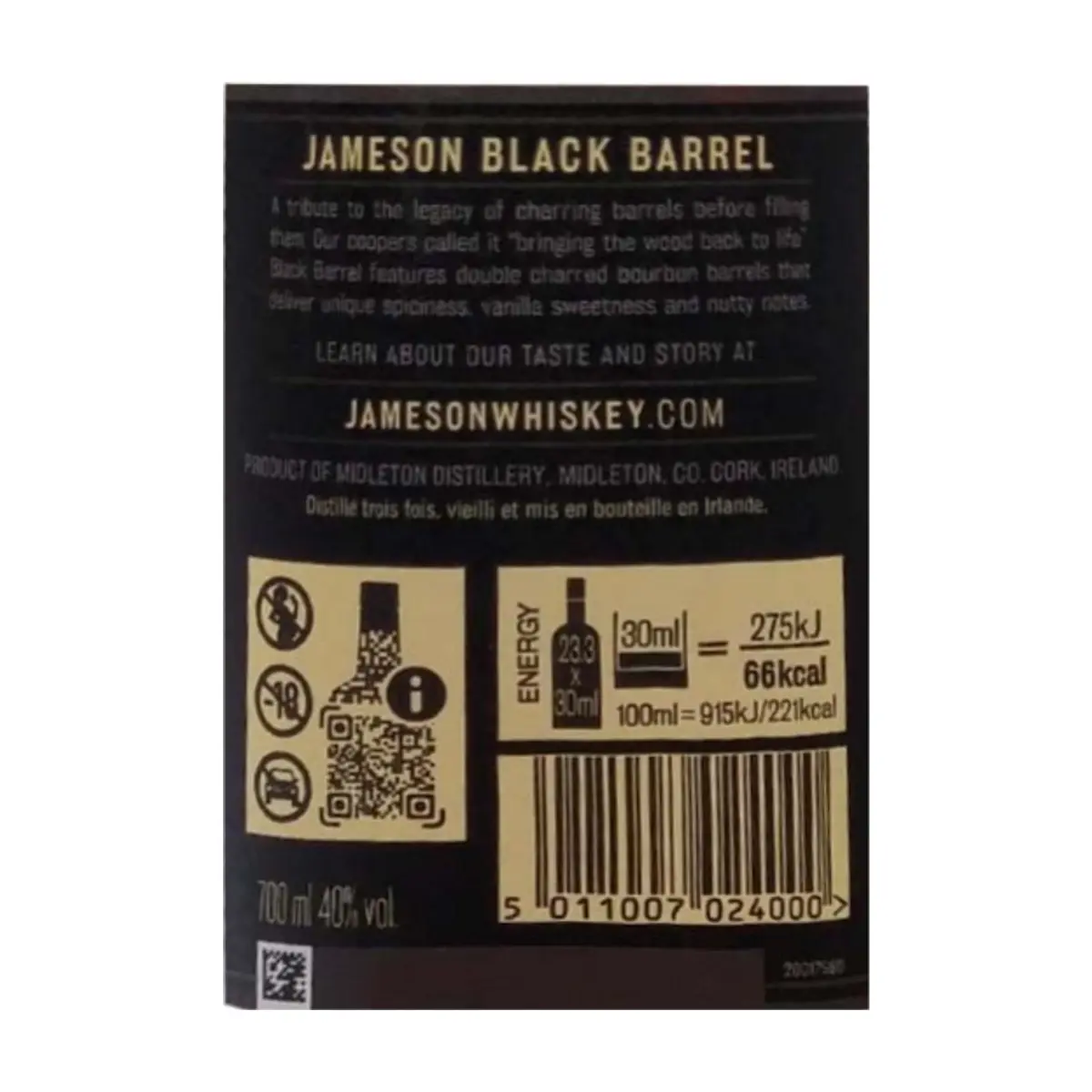 Whisky Black Barrel 40 % vol Jameson (700 ml) - Thumbnail 3