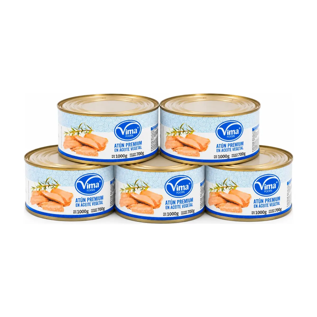 Atún premium en aceite vegetal Vima Foods (5 x 1 kg / 2.2 lb) - Imagen 1