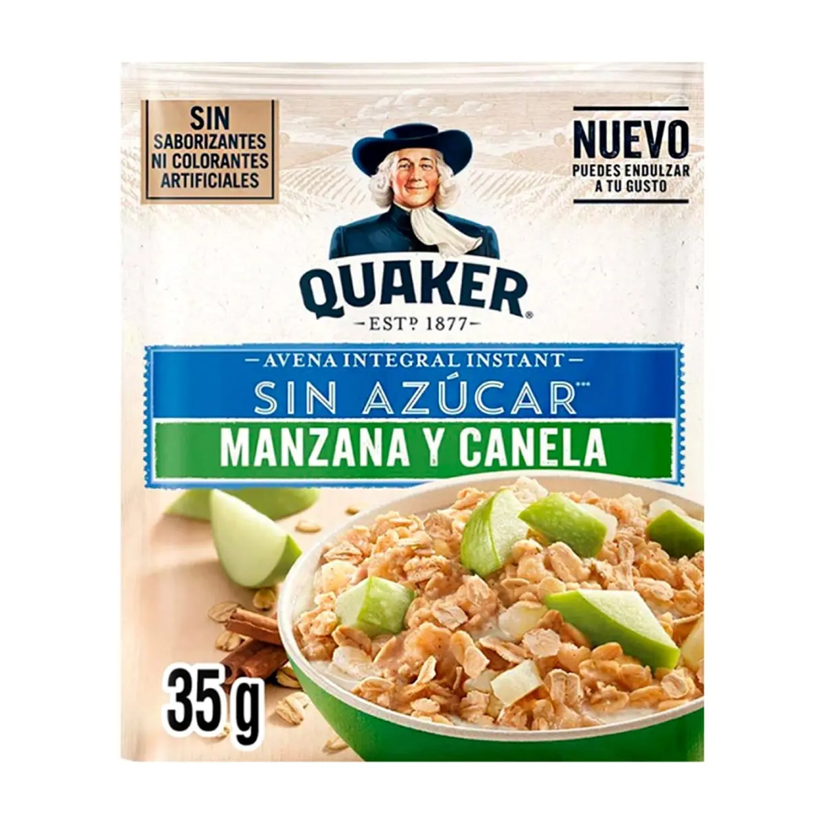 Cereal de avena integral sin azúcar sabor manzana y canela Quaker (35 g / 1.23 oz) - Miniatura 3