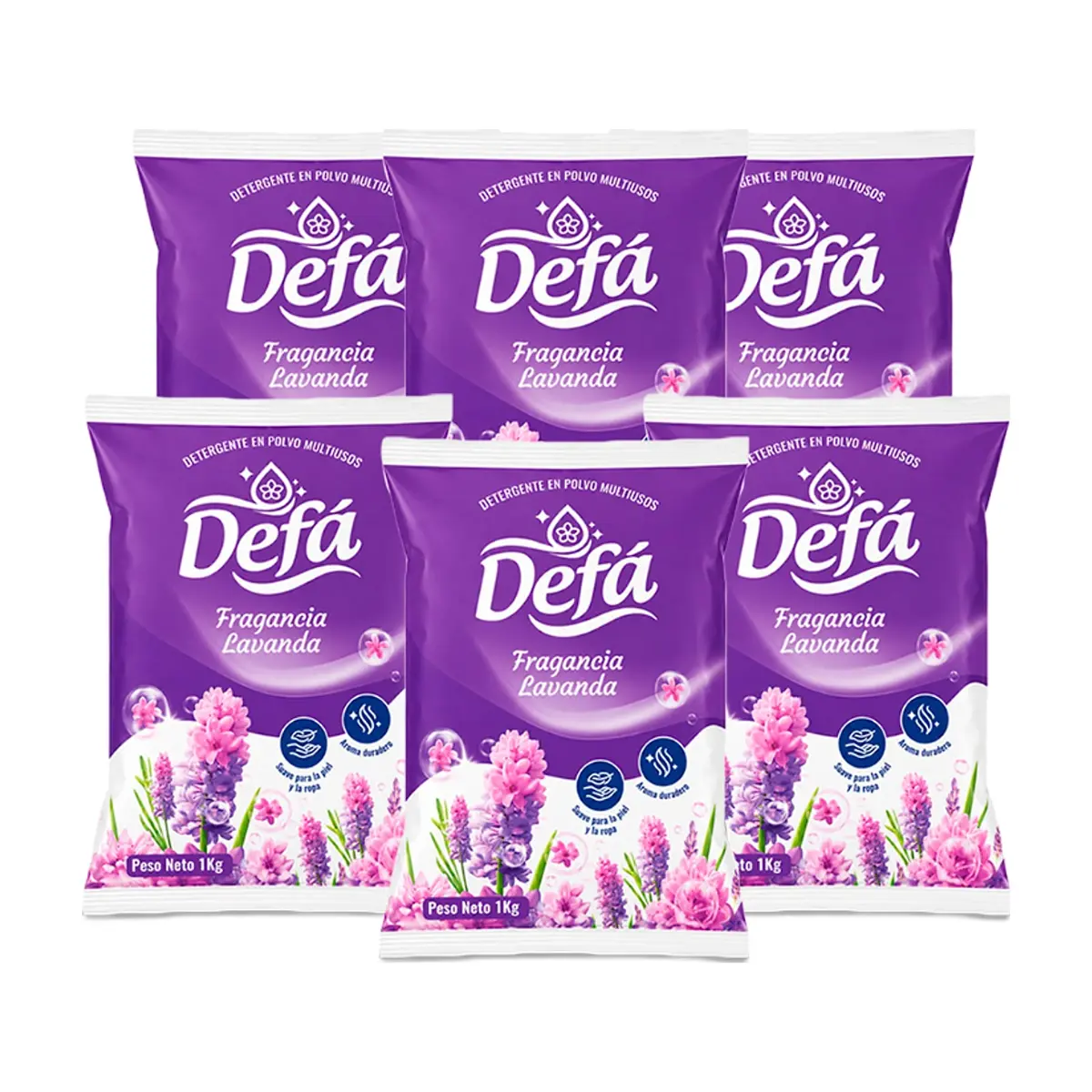 Detergente en polvo multiusos fragancia de lavanda Defá (6 x 1 kg / 2.2 lb)