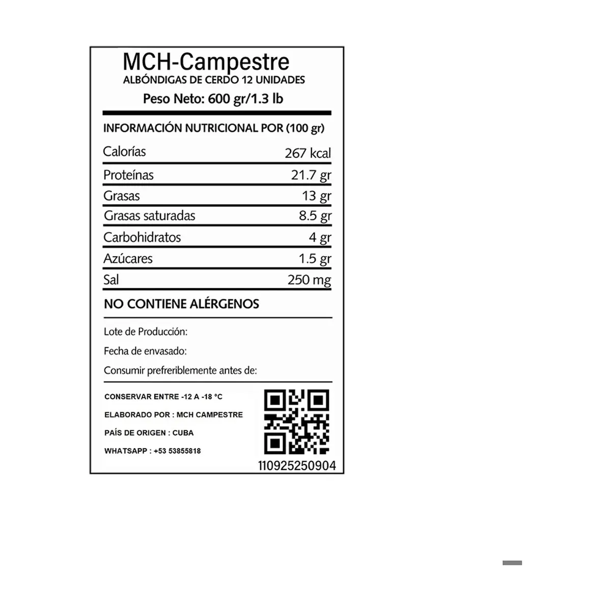 Albóndigas de carne de cerdo MCH-Campestre (600 g / 1.32 lb) - Miniatura 2