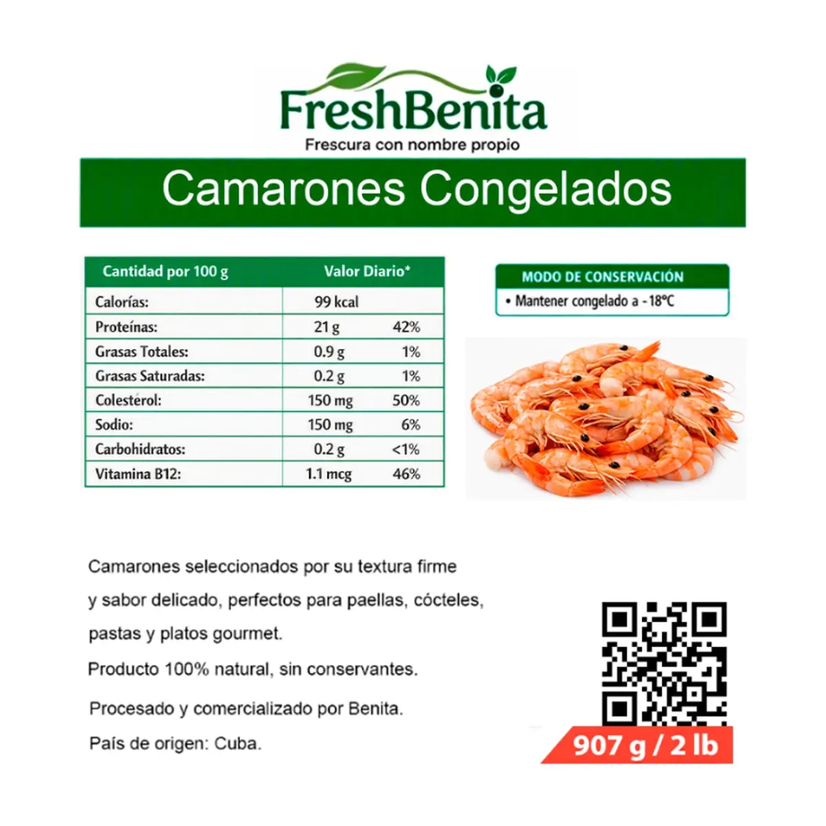 Camarones congelados FreshBenita (907 g / 2 lb) - Thumbnail 2