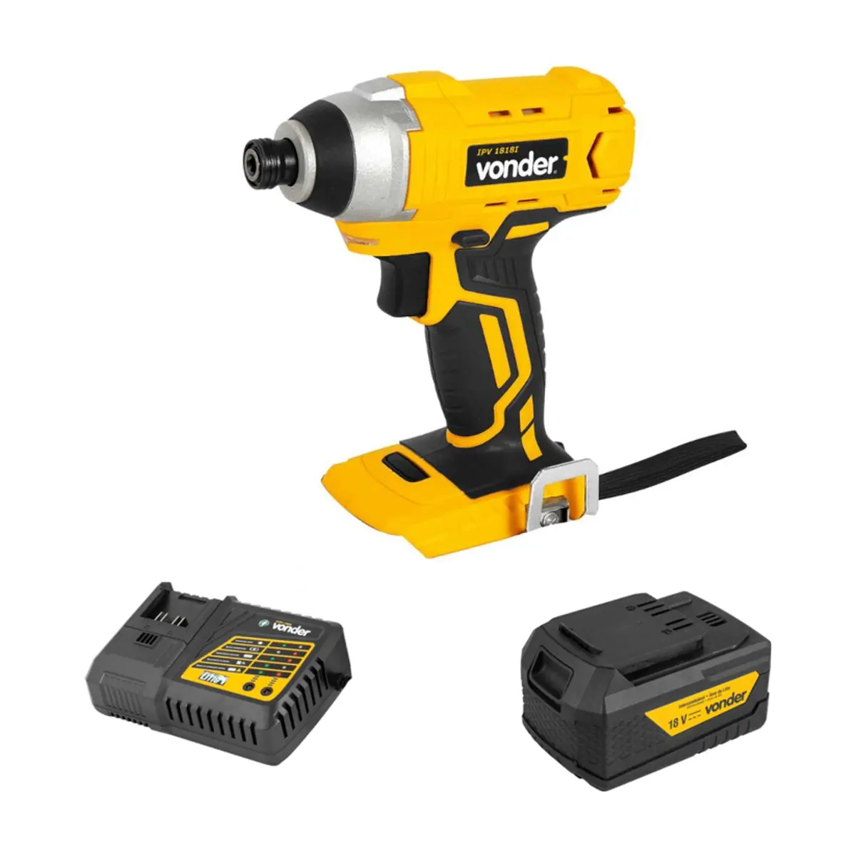 Destornillador - Atornillador de impacto mandril 1/4'' IPV1818I + Batería 18 V 4 Ah - iones de litio IBV 1804 + Cargador de batería rápido de 18 V ICBV1806 Vonder