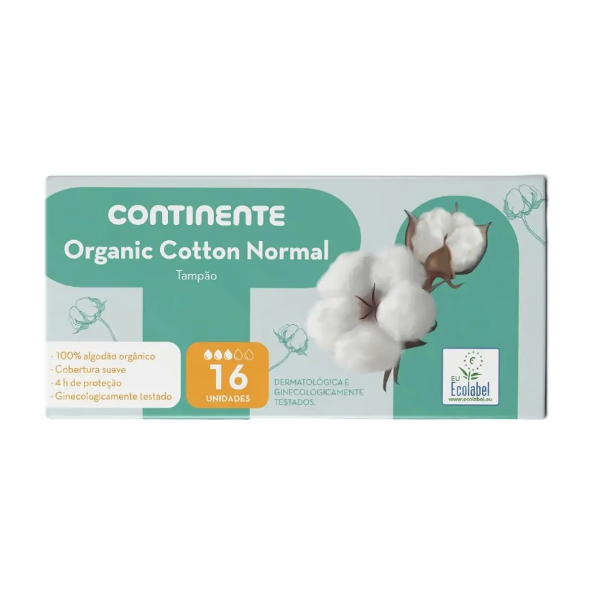 Tampones normales de algodón orgánico sin aplicador Continente (16 U)