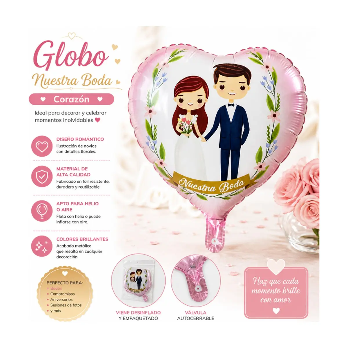 Globo en forma de corazó con cartel de Nuestra Boda Balloon (18 pulgadas) - Thumbnail 3