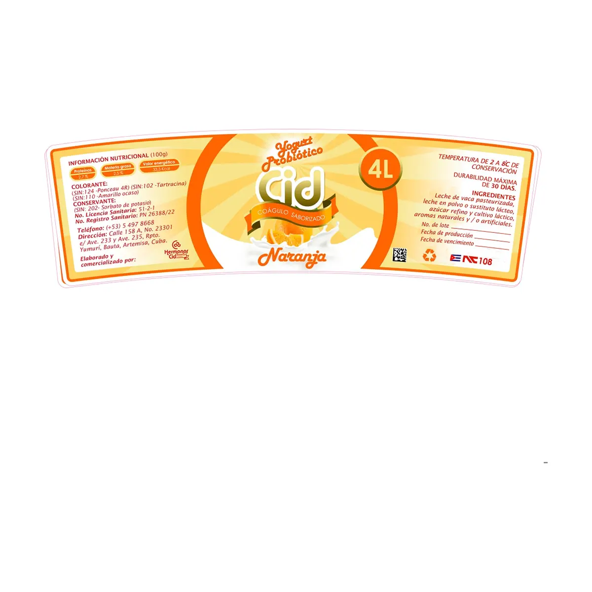 Yogurt probiótico saborizado de naranja Cid (4 L) - Miniatura 2