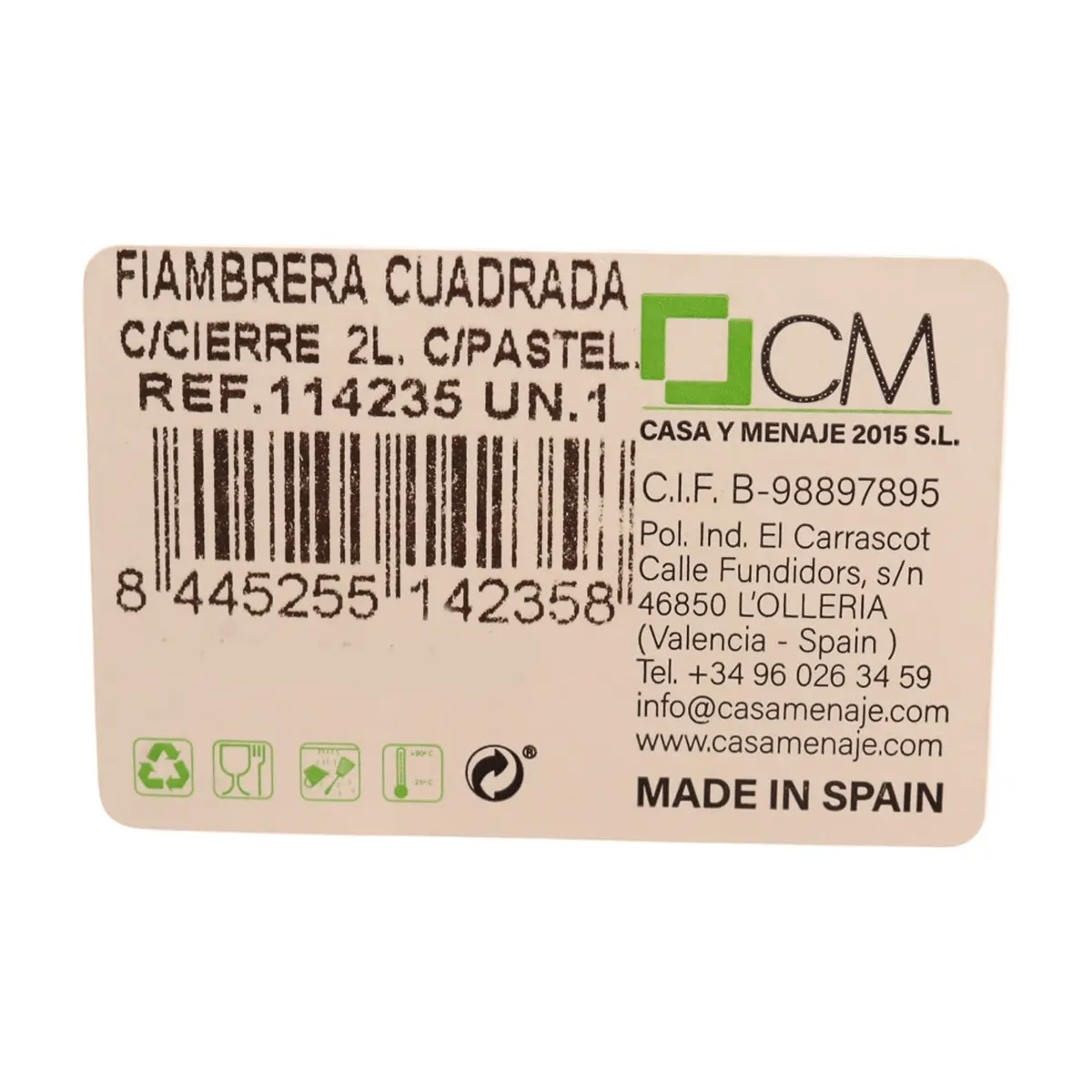 Fiambrera cuadrada de plastico color verde 2 L Casa y Menaje - Miniatura 3