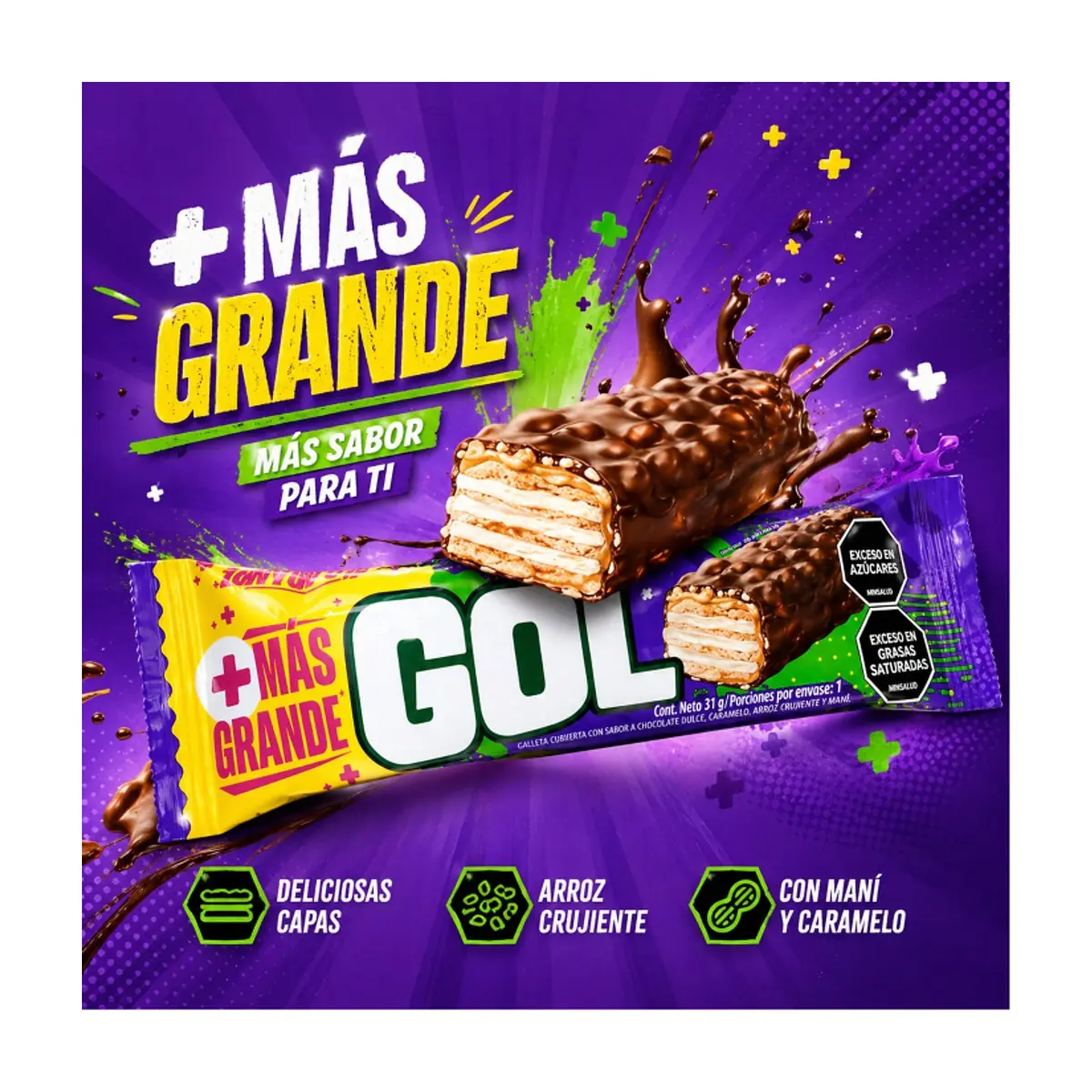 Galleta cubierta con sabor a chocolate dulce con caramelo, arroz crujiente y maní Gol (31 g / 1.09 oz) - Thumbnail 5