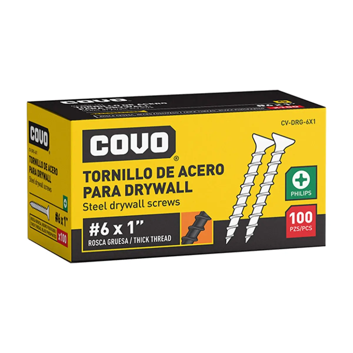 Tornillo de acero para drywall #6 x 1" Covo (100 U)
