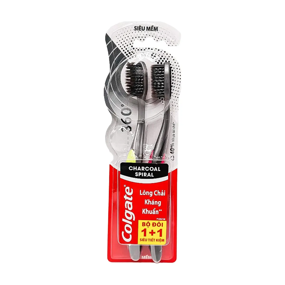 Cepillo de dientes con cerdas suaves de carbón 360° Spiral Colgate (2 U) - Thumbnail 3